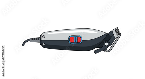 Vector illustration of a grey and black electric hair clipper isolated on a white background presenting grooming and styling equipment for hair