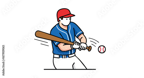 A determined baseball player ready to swing the bat in a dynamic action, showcasing athleticism and focus in this illustration, striking pose ready