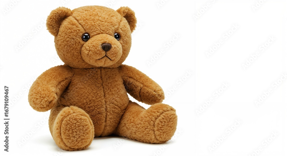 Obraz premium Teddy bear plush toy sitting on a white background