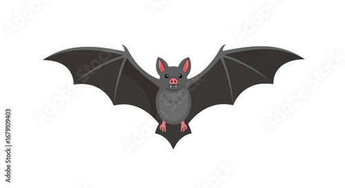 Cartoon Bat Illustration with Wide Wingspan, Perfect for Halloween and Spooky Season Themed Designs and Creative Projects