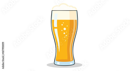 Refreshing brew illustration showing a golden beer with effervescent foam on top, ideal for beverage concepts and celebration themes in vibrant and