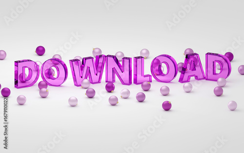 Luxury purple glass inscription download on light podium, soft light, smooth background, 3d rendering