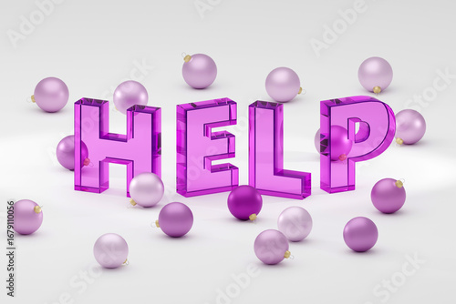 Luxury purple inscription help on grey podium, soft light, smooth background, 3d rendering