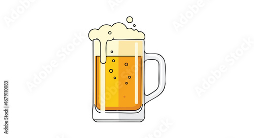 Illustration of a refreshing mug of golden beer with frothy head perfect for summer days and festive celebrations with friends and family gatherings