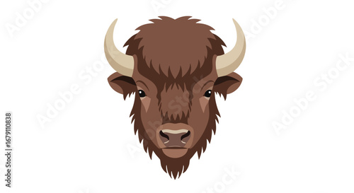 Detailed vector illustration showcasing the head of a majestic bison, emphasizing its horns and distinctive fur creating a visual representation of