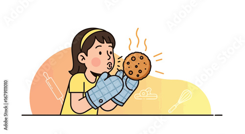 Young Baker Enthusiastically Admiring Freshly Baked Cookie And Enjoying The Aroma