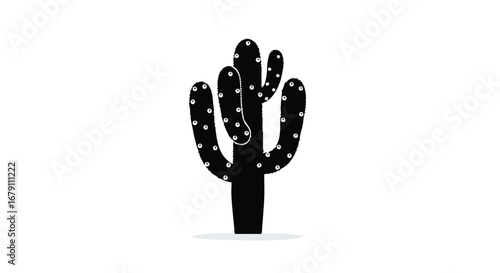 Minimalist Silhouette of a Cactus with White Dots Isolated on a Clean White Background, Offering Simplicity and Botanical Essence