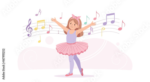 Young Ballerina Embraces the Rhythmic Symphony of Music and Dance with Joyful Movements