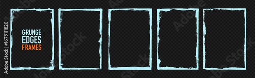 Photo edge picture overlay grunge frames. Realistic grunge texture border overlay, snow edges effect. Rectangular vintage paper texture with brush strokes, scratches and rough borders.