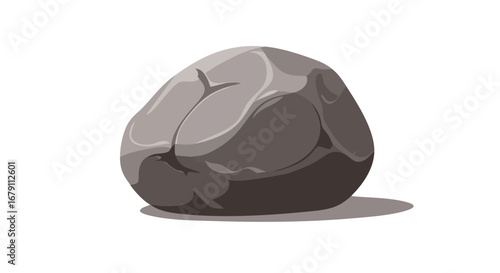 Cartoon Illustration of a Smooth River Rock, Featuring Shaded Details and a Soft Shadow on a Pure White Background