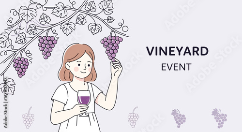 Woman Tasting Wine At Vineyard Event, Holding Up Grapes, And Enjoying The Moment