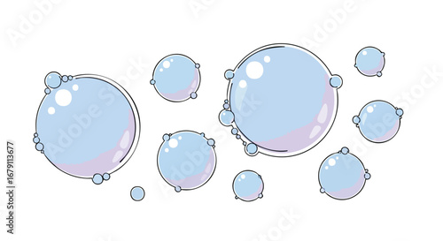 Floating spheres with delicate outlines and reflections create a cheerful and weightless atmosphere in this clean vector drawing