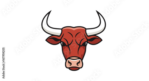 Ferocious Bull Mascot Head with Bold White Horns Isolated on White Background Cartoon Illustration