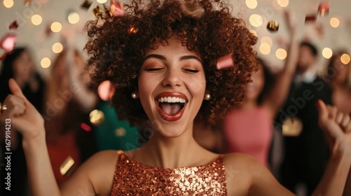 A group of friends celebrating with joy laughter and togetherness at a vibrant and colorful party radiating happiness and excitement through dancing smiling and merrymaking