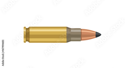 Detailed illustration showcasing a single bullet cartridge on a crisp white background, depicting ammunition projectile 2D render visual 3d