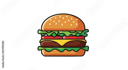A Delicious and Appetizing Burger Illustration for Food Enthusiasts and Culinary Designs, Perfect for Menu Design and Culinary Projects