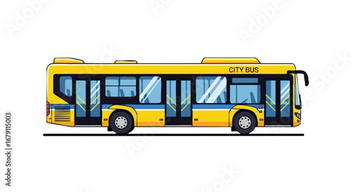Vibrant City Transit: A Cartoon Illustration of a Modern Yellow and Blue City Bus, Depicting Urban Mobility