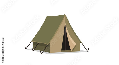 Simple camping shelter illustration offers basic protection and shelter for outdoor adventurers and recreational explorations or minimalistic design