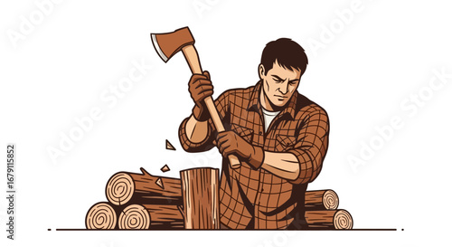 Woodcutter Chopping Wood Illustration Depicting Labor And Manual Work for Outdoors
