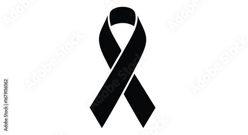 A Solid Black Ribbon Symbol on White Background: A Visual Representation of Support and Awareness