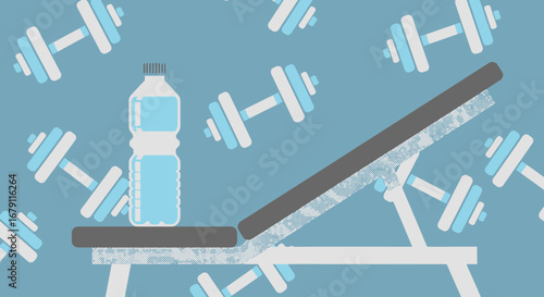 Workout Essentials: A Minimalist Illustration of Fitness Equipment and Hydration