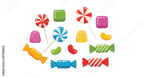 Colorful Assortment of Candies and Lollipops in a Delightful Cartoon Style Illustration