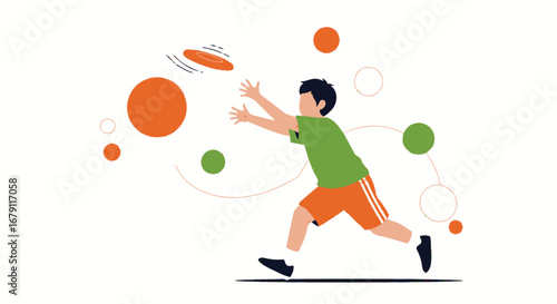 Young Boy Playing With a Frisbee, Vibrant Colors, Summer Fun, Outdoor Activity