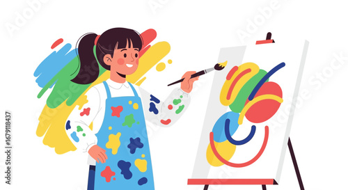 Young Artist Painting a Colorful Abstract Artwork on Canvas in a Studio Environment