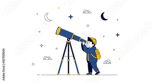Young Astronomer Spotting Celestial Wonders Through a Powerful Telescope at Night