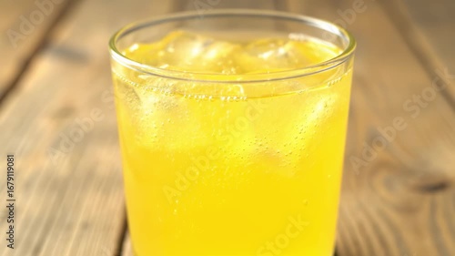 Lemonade bubbling glass video carbonated citrus drink fizzing beverage footage