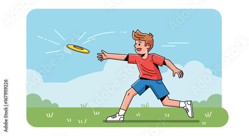 Young Athlete Relaxes And Plays Frisbee In The Park On A Sunny And Beautiful Day
