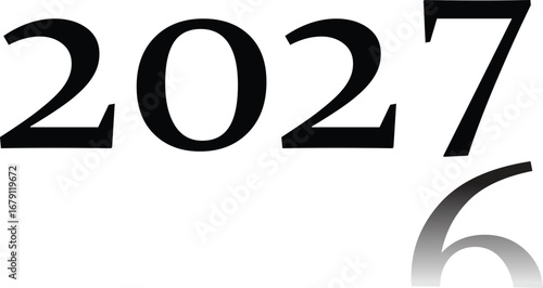 Stylish 2027 typography design with creative fading 2026 shadow effect. Modern numeric artwork perfect for posters, banners, and digital projects. Elegant transition year concept in bold lettering.