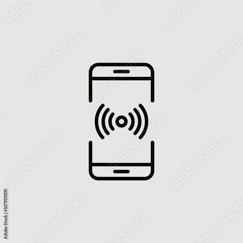 Clean line icon illustration of a smartphone with wireless signal transmission vector art silhouette vector illustration white background