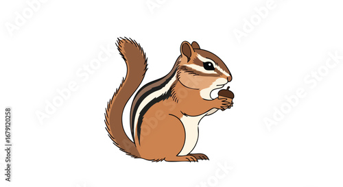 Adorable cartoon of a chipmunk holding a nut, isolated on a white background, perfect for children's illustrations or educational resources