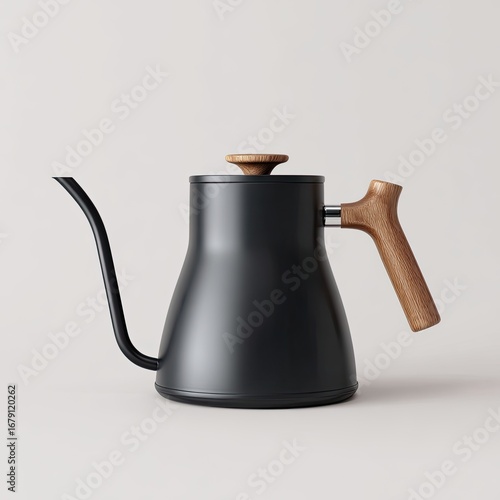 Modern black kettle with wooden handle