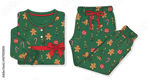 Festive cheer slumber set: Cozy Christmas pajamas with gingerbread men and holiday ornaments design for relaxed and joyful nights