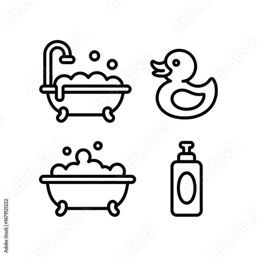 Baby bath items icon pack vector illustration scalable eps graphics for general platform use silhouette vector illustration white background