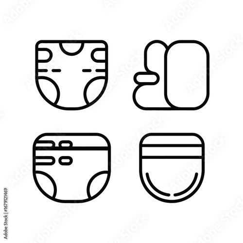 Baby diaper and wipes icon set vector illustration for newborn care products silhouette vector illustration white background