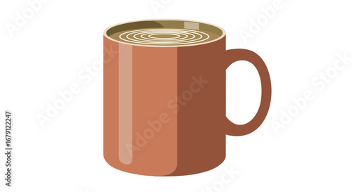 Elegant, minimalist coffee mug illustration showcasing creamy latte art and a warm brown tone aesthetic isolated on a white background