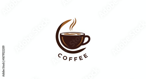 Elegant coffee cup logo design with stylized steam and curved element, ideal for branding and marketing campaigns related to cafes or coffee bean