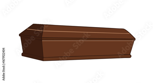 Brown wooden casket illustration conveying themes of mourning remembrance, and somber reflection on the end of life's journey with eternal rest