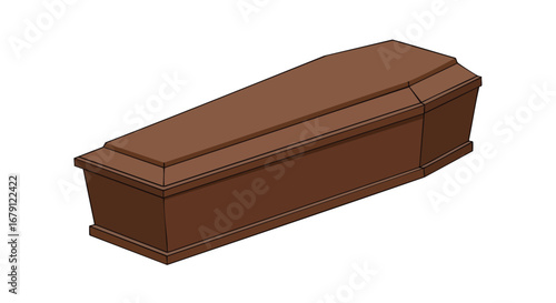 Solemn brown wooden coffin rendering, capturing themes of mortality and commemoration, set against stark backdrop and creating powerful and