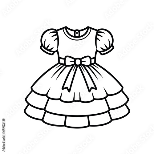 Elegant baby girl frock outline with tie vector illustration scalable eps icon silhouette vector illustration white background