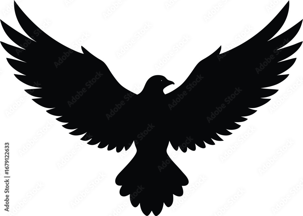 Fototapeta premium Majestic flying eagle silhouette with spread wings detailed vector graphic