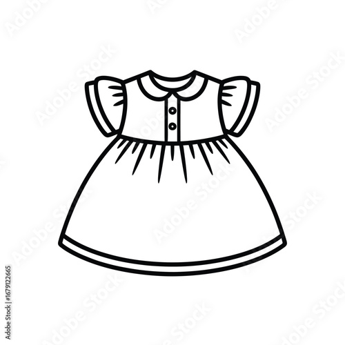 Simple outline baby frock vector illustration with frill edges scalable eps file silhouette vector illustration white background