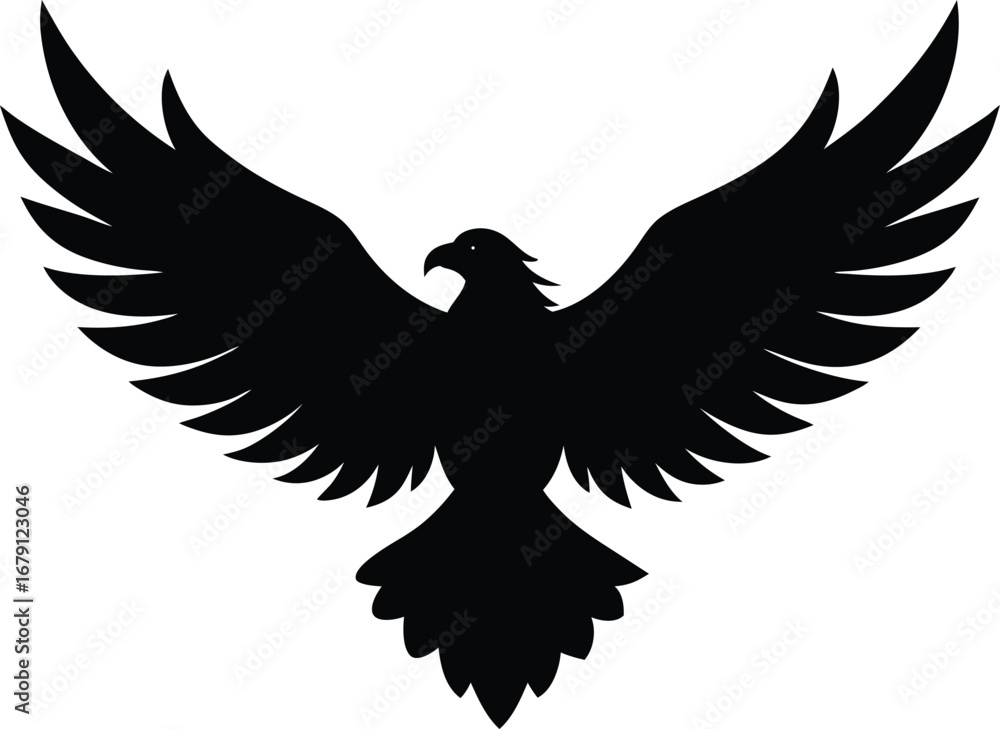 Fototapeta premium Majestic flying eagle silhouette with spread wings in dynamic pose