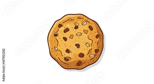 Delicious chocolate chip cookie illustration isolated on white background, homemade crunchy delight with chocolate, a treat perfect for illustration