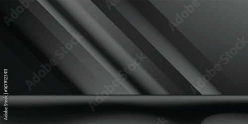 Limbo black background. Abstract dark gradient backdrop. Color wall of studio, room, stand for product display or photo. Modern banner with empty place for advertising text. Vector illustration.