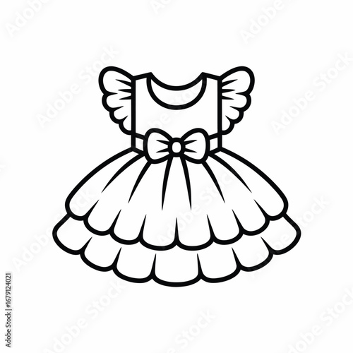 Adorable baby girl dress outline vector graphic cute frock design with bow silhouette vector illustration white background