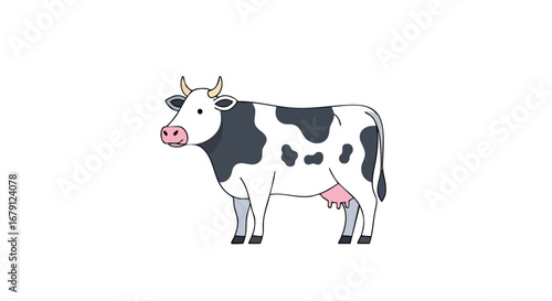 Cartoon Style Holstein Cow Illustration Isolated on White Background for Kids and Education Material